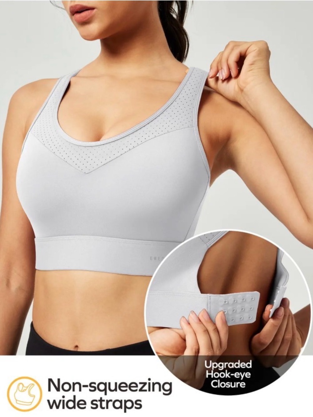 Ewedoos Sports Bra High Support Impact X-Large Push up Racerback Workout Running